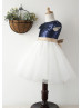 Navy Blue Sequin Ivory Tulle Short Flower Girl Dress